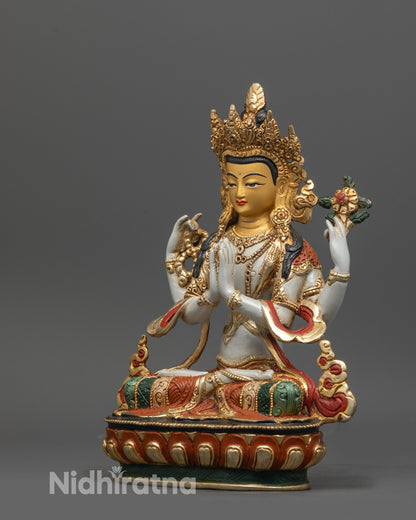 Devotional Chenrezig Sculpture | Meticulously Painted Buddhist Artwork