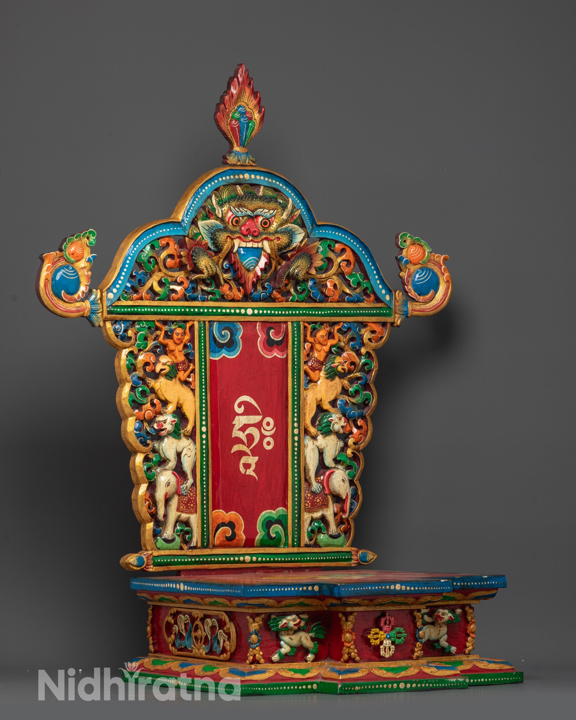 Handcrafted Buddhist Throne | Intricate Nepalese Statue Seat for Shrines