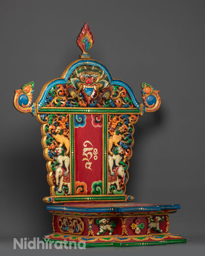 Handcrafted Buddhist Throne | Intricate Nepalese Statue Seat for Shrines