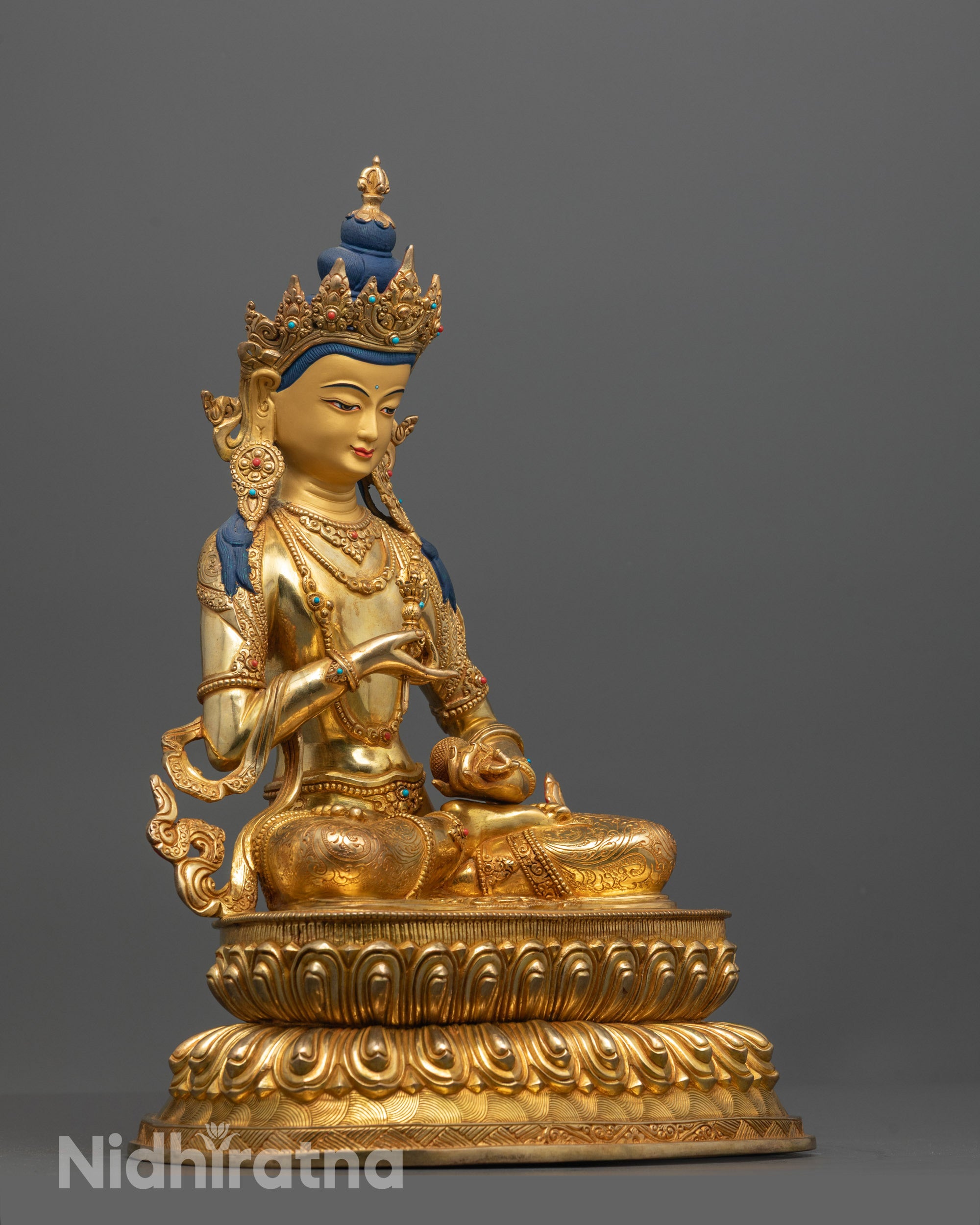 Side Angle of 24k Gold Gilded Vajrasattva Sculpture