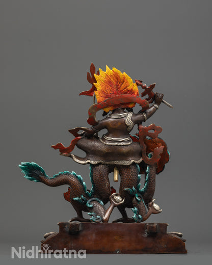 Hand-Finished White Dzambhala Statue | Authentic Oxidized Copper Craft