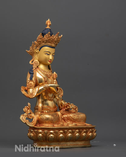 Side view of Dorje Sempa statue handcrafted in copper with 24k gold fire gilding