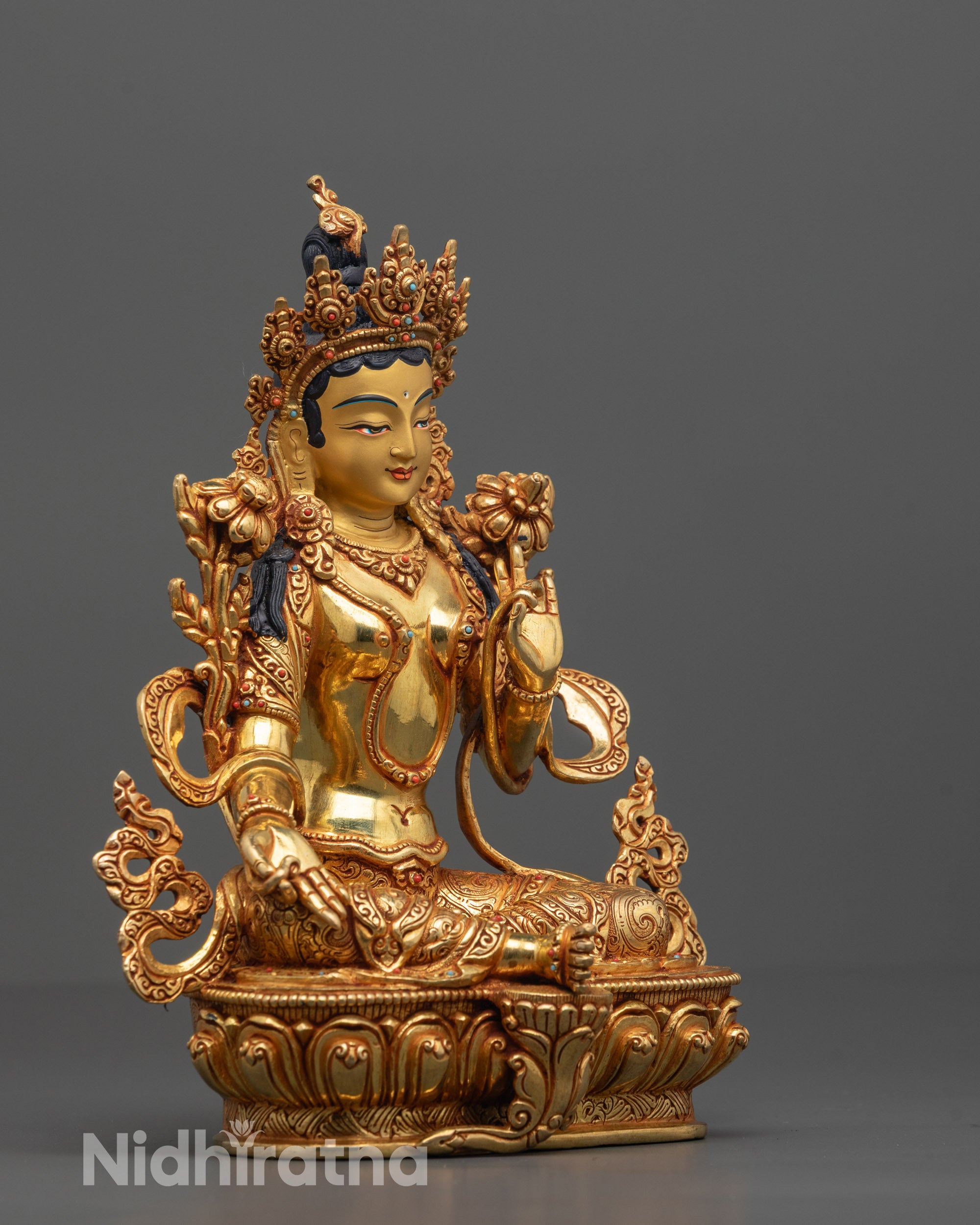 Blessed Green Tara Statue | Intricate Copper Art