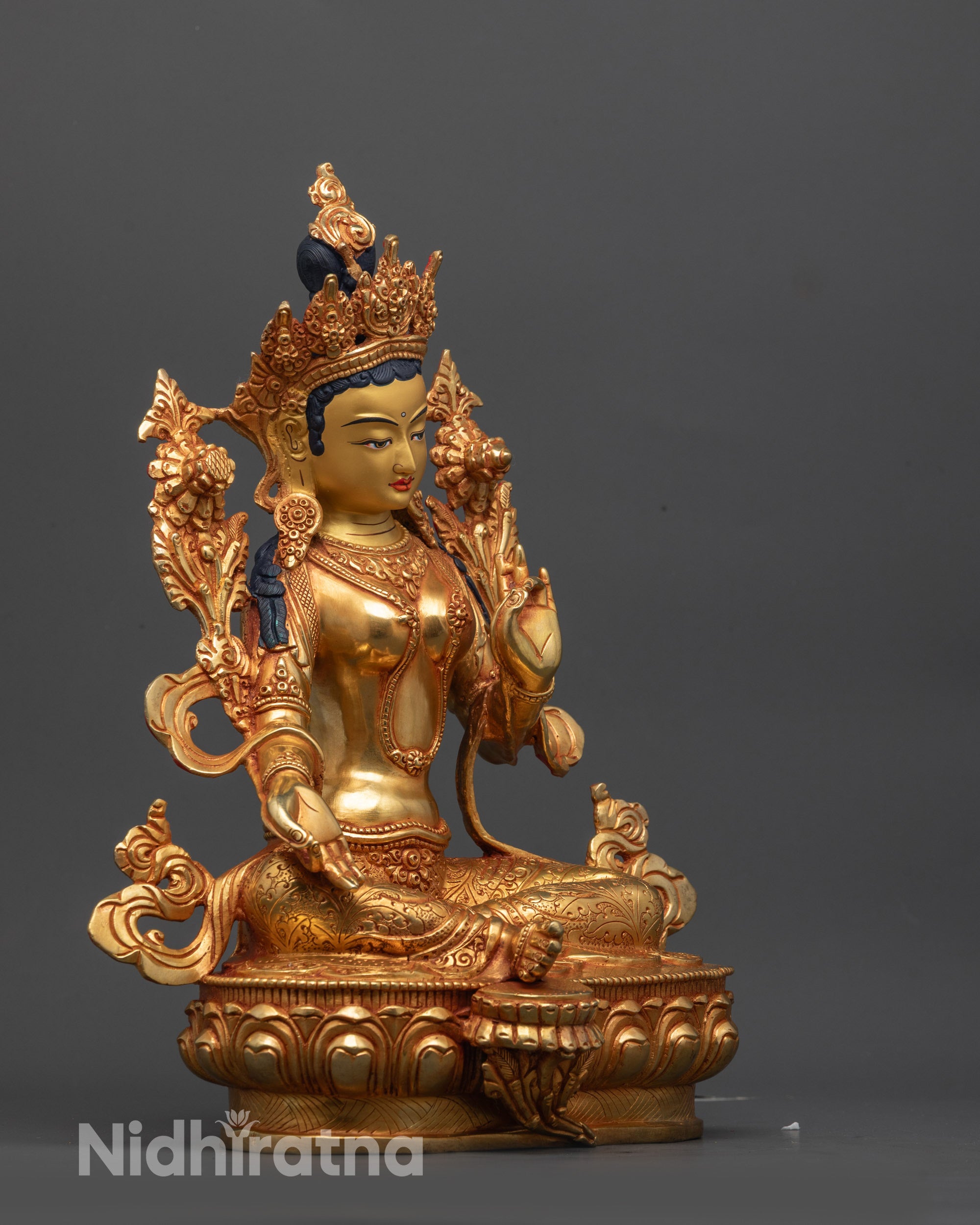 Nepalese Mother Tara Statue | 24K Gold Fire-Gilded Buddhist Sculpture