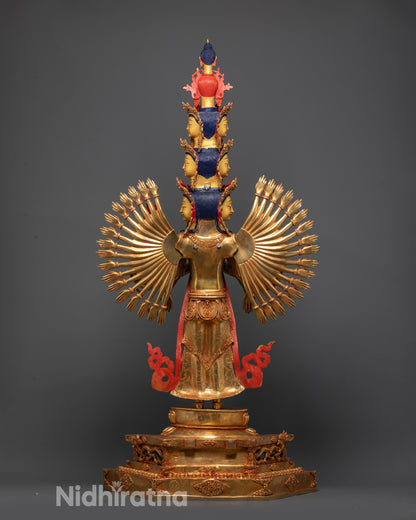 1000-Armed Chenrezig Statue | 24K Gold-Gilded Buddhist Deity Sculpture
