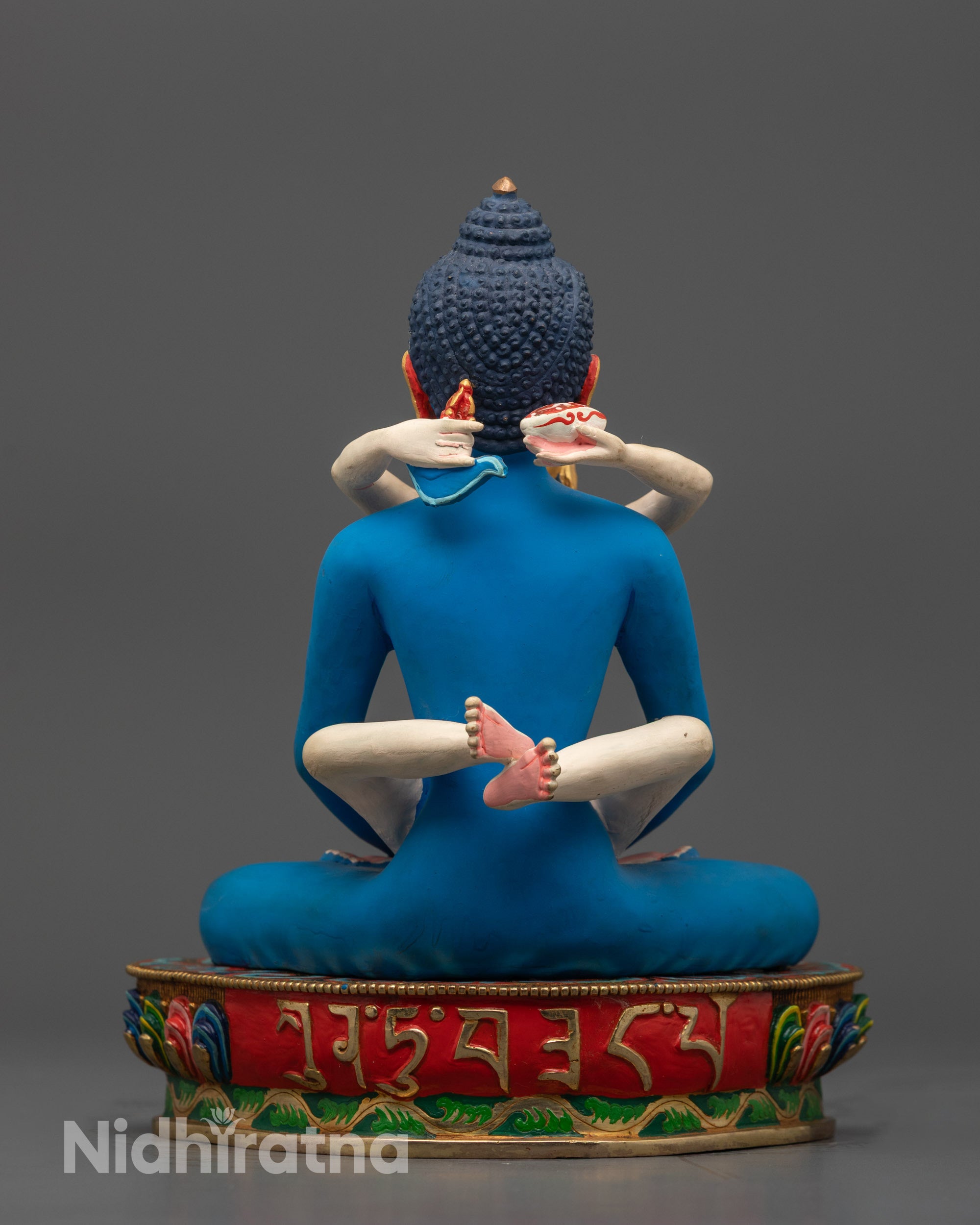 Back view of Hand-Painted Samantabhadra Yab-Yum Statue highlighting copper base and colors