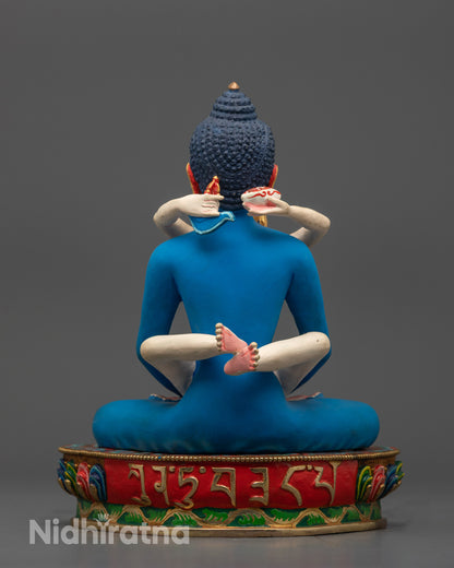 Back view of Hand-Painted Samantabhadra Yab-Yum Statue highlighting copper base and colors