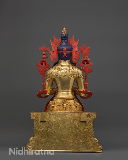 Maitreya Buddha Statue | Himalayan Artwork with 24K Gold-Gilded Face