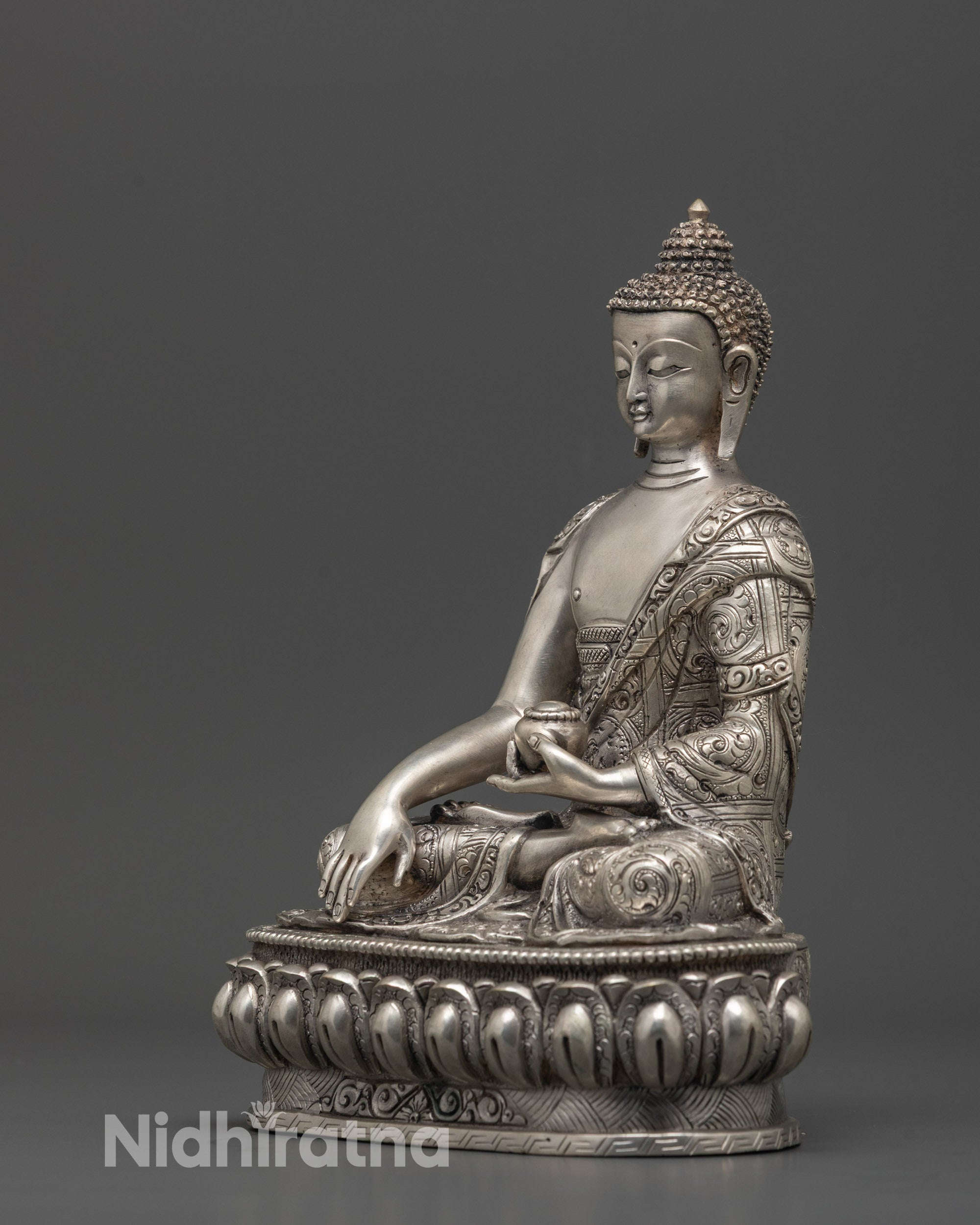 Silver-Plated Shakyamuni Buddha Statue | Buddhist Altar Figurine