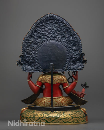 Red Coloured Lord Ganesha Statue | Handmade Spiritual Artwork