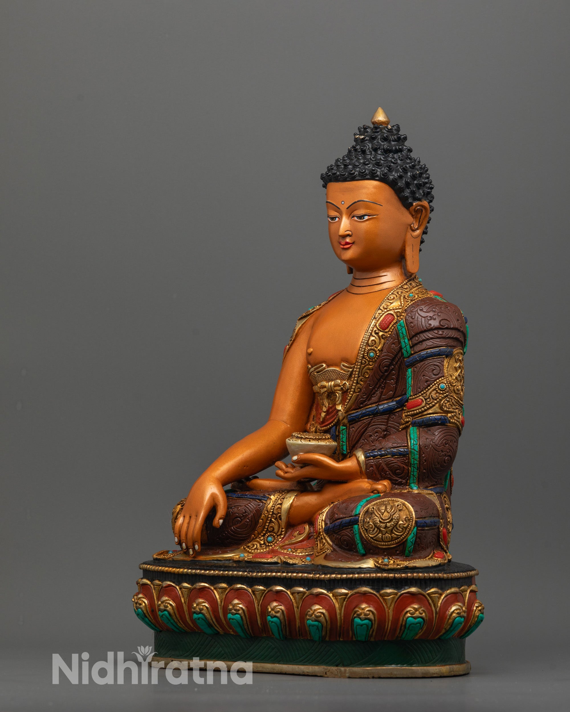 Premium Hand-Carved Shakyamuni Buddha Sculpture | Colored Statue