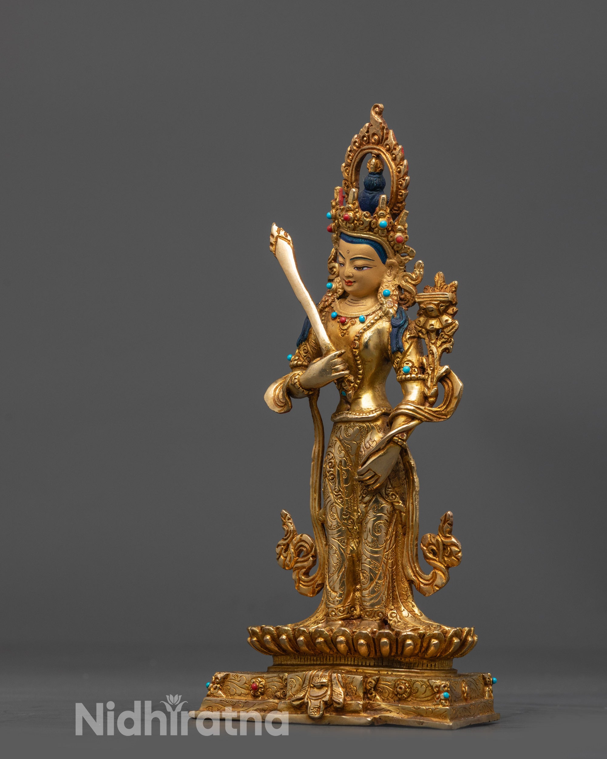 Standing Manjushri Statue | Wisdom Bodhisattva Sculpture from Nepal