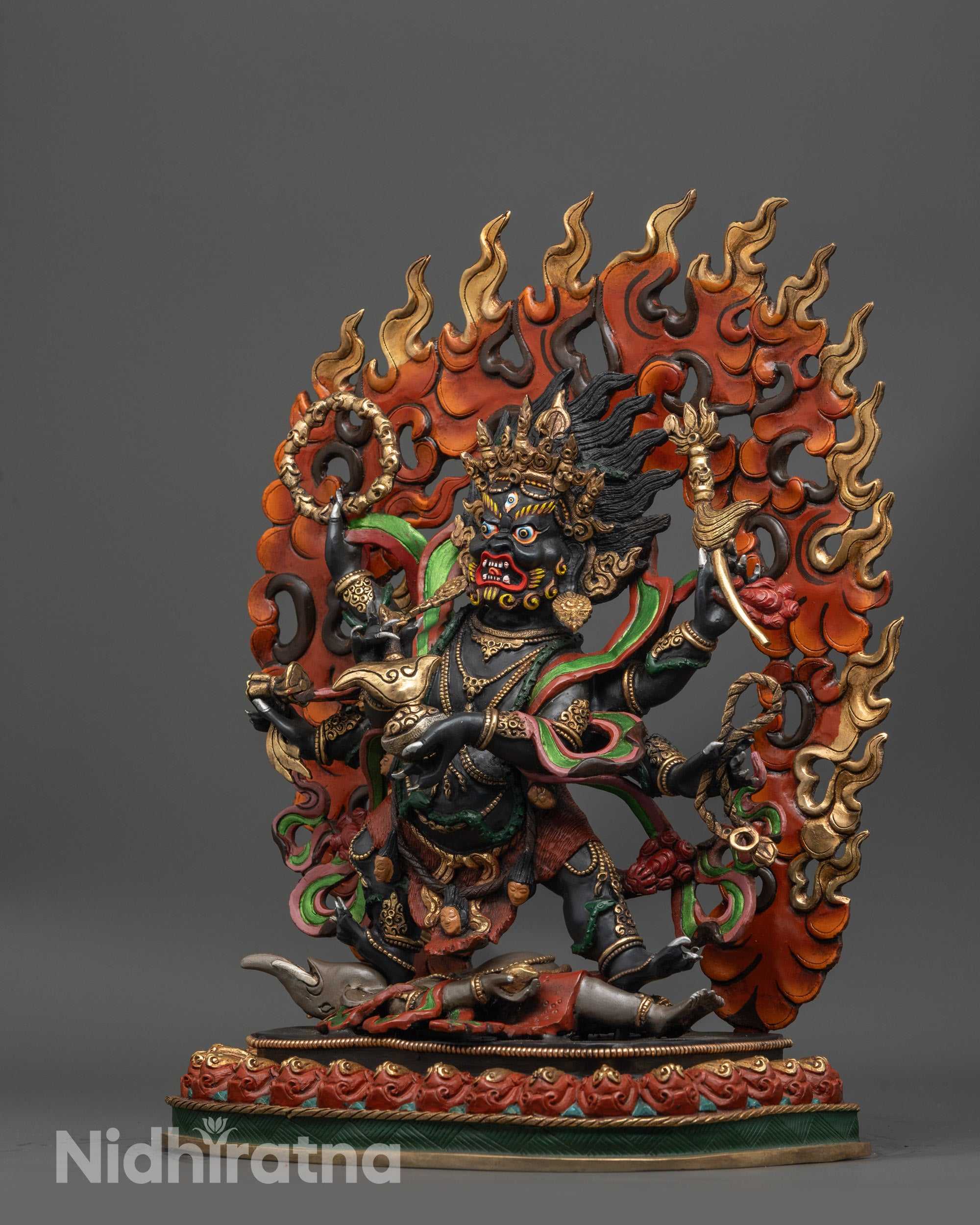 Six Armed Mahakala Statue | Fierce Vajrayana Guardian Handcrafted