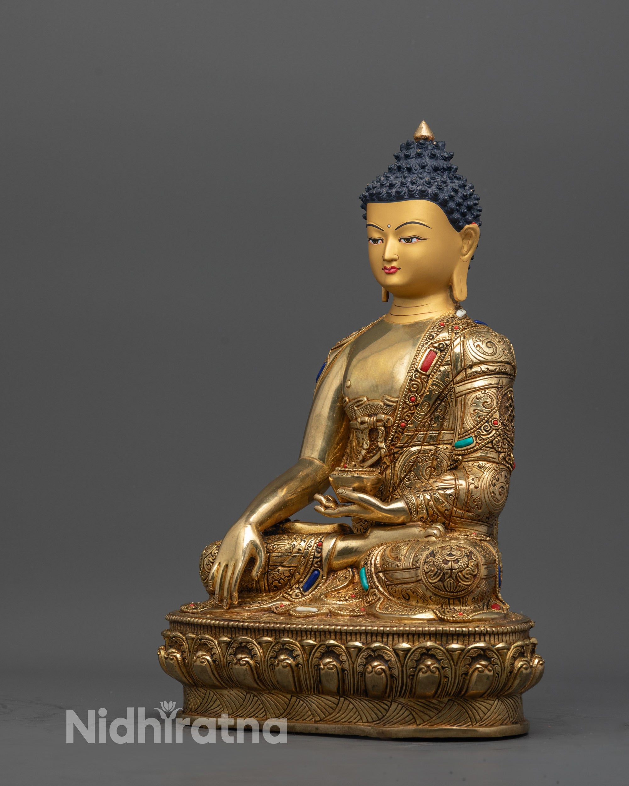 Shakyamuni Buddha Statue for Serenity | 24K Fire Gold-Gilded Sculpture