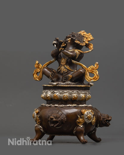 Side view of Dorje Kandro Statue, oxidized copper Buddhist deity sculpture with ritual detail
