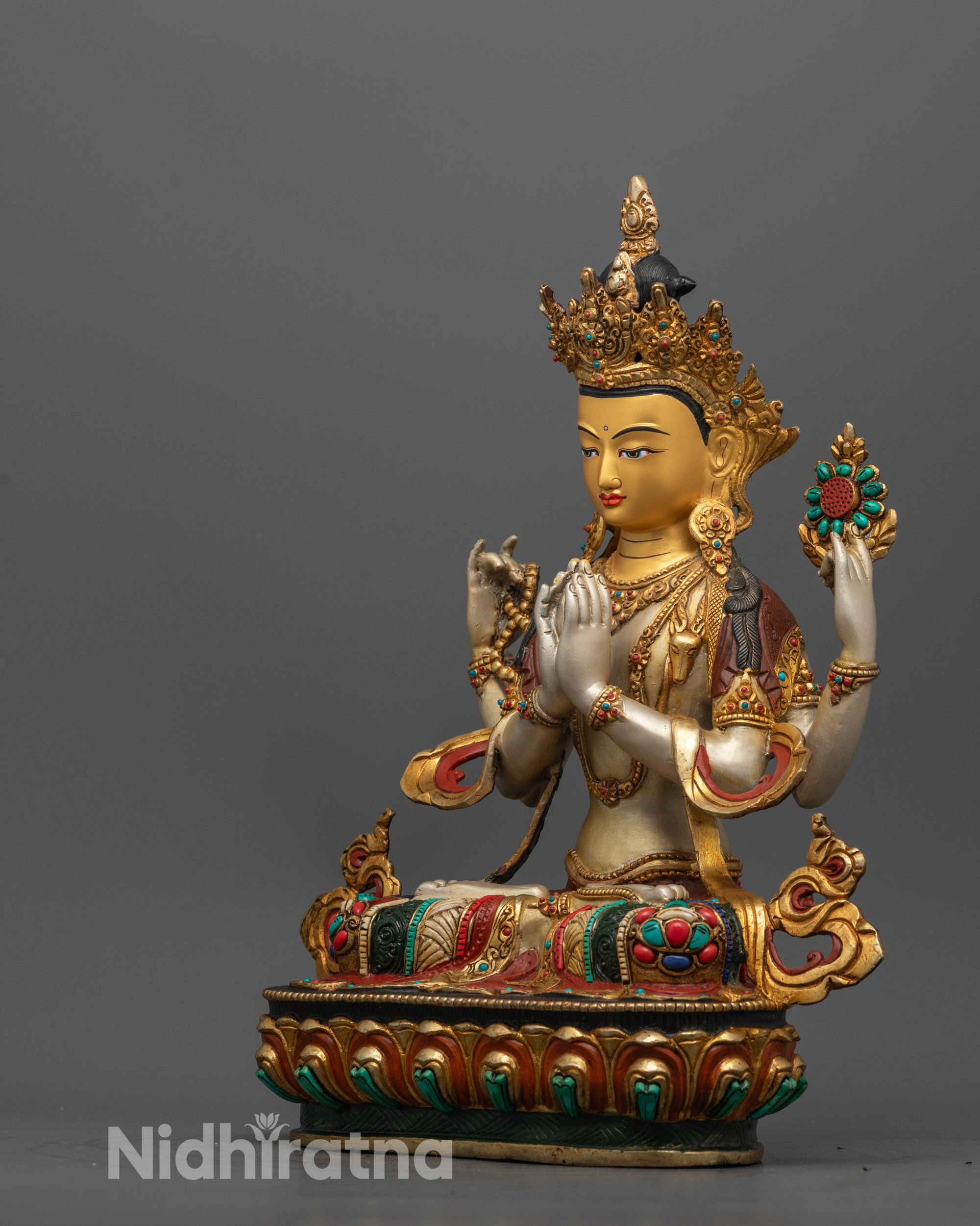 Tibetan four-Armed Chenrezig Statue | Bodhisattva Deity of Compassion