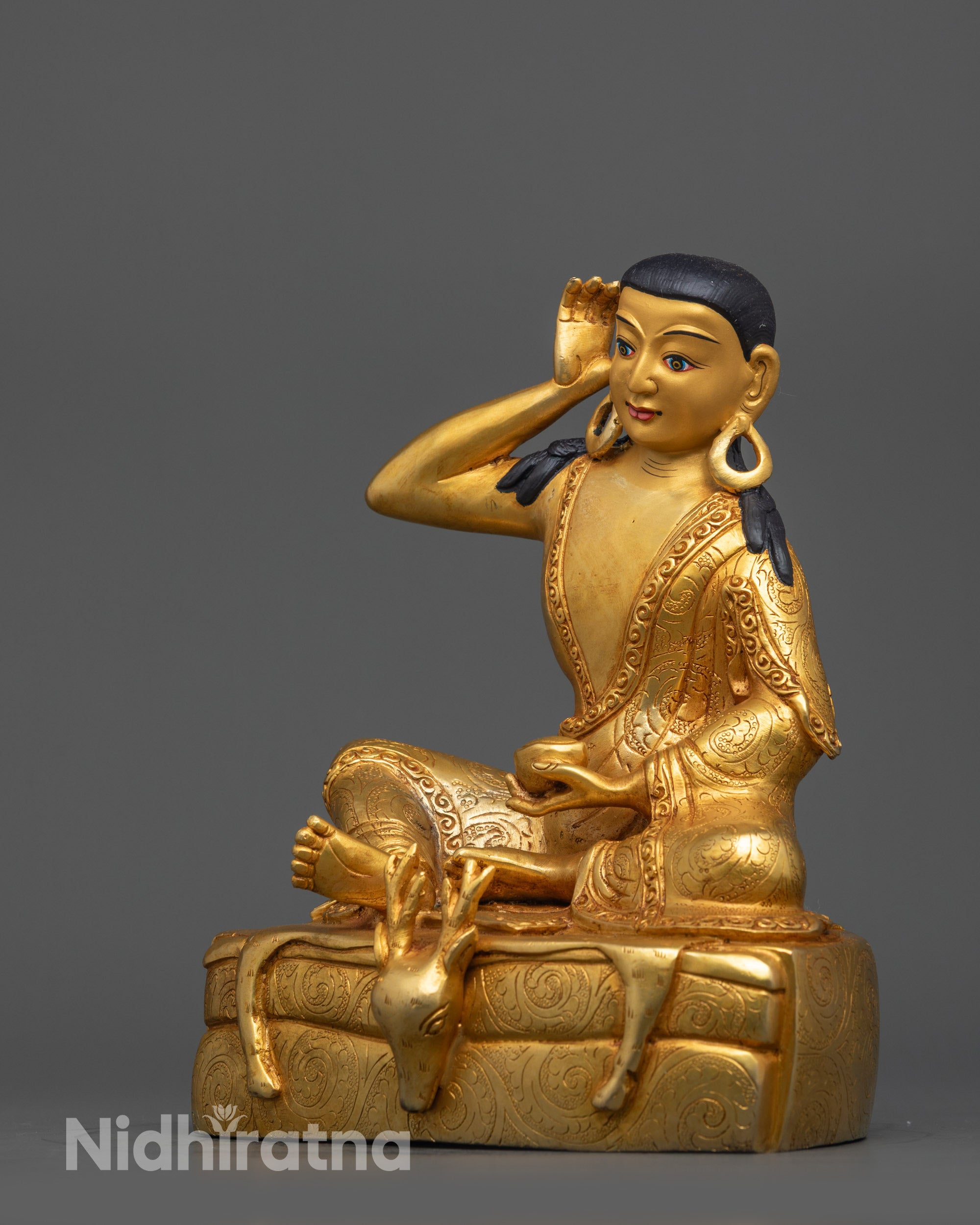 Buddhist Master Milarepa Statue | Detailed 24K Gold-Gilded Face