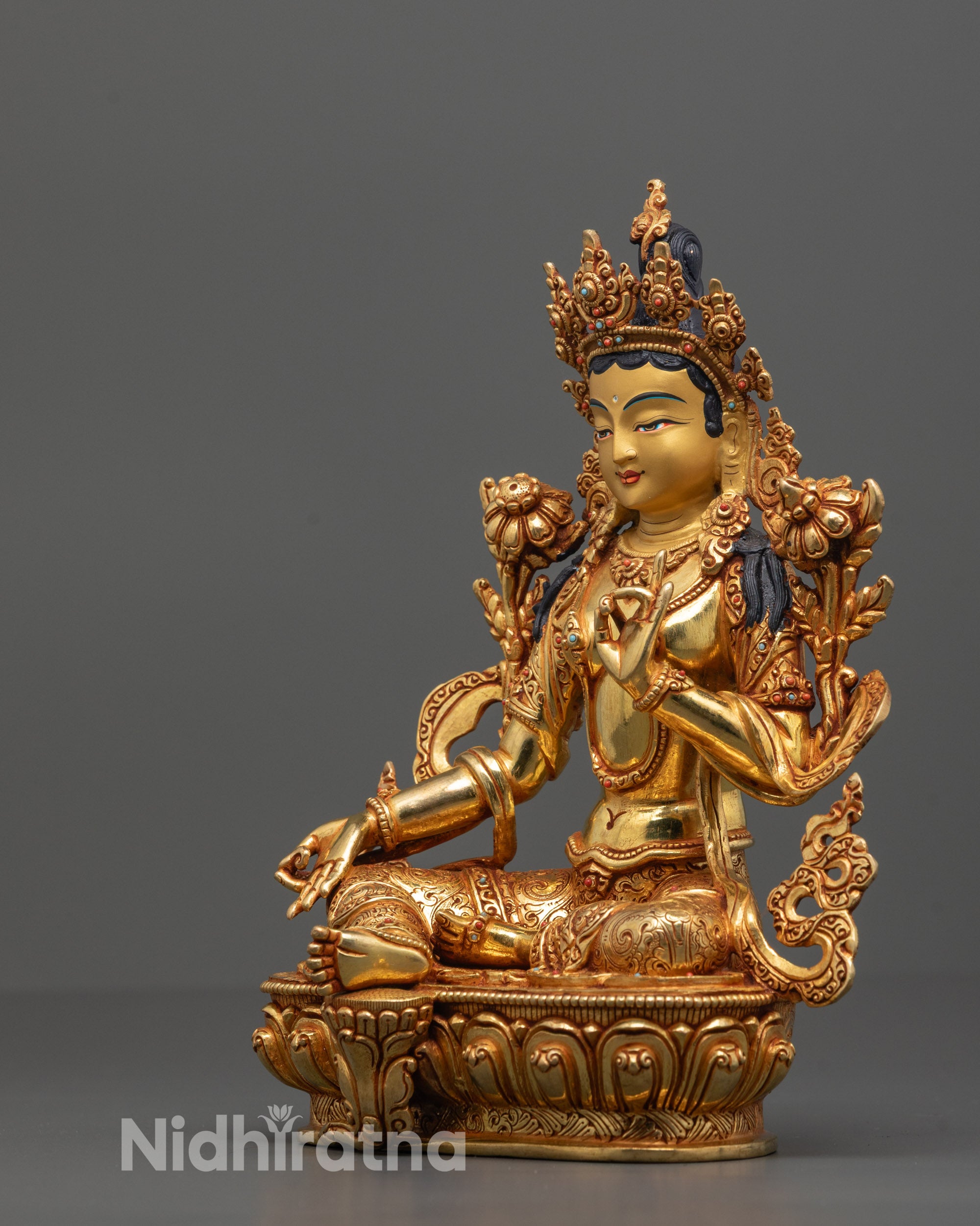 Blessed Green Tara Statue | Intricate Copper Art