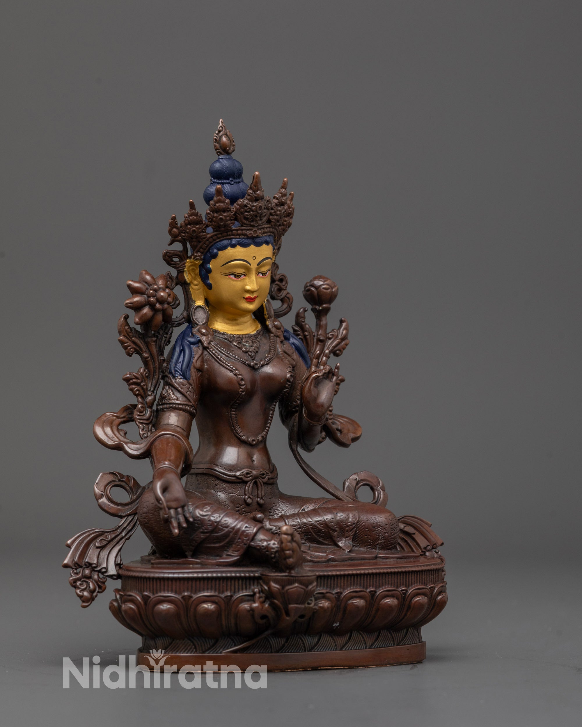 Oxidized Green Tara Statue | Handcrafted Tibetan Buddhist Deity