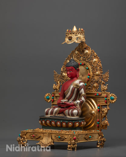 Beautiful Hand-carved Colored Amitabha Buddha Statue with Throne