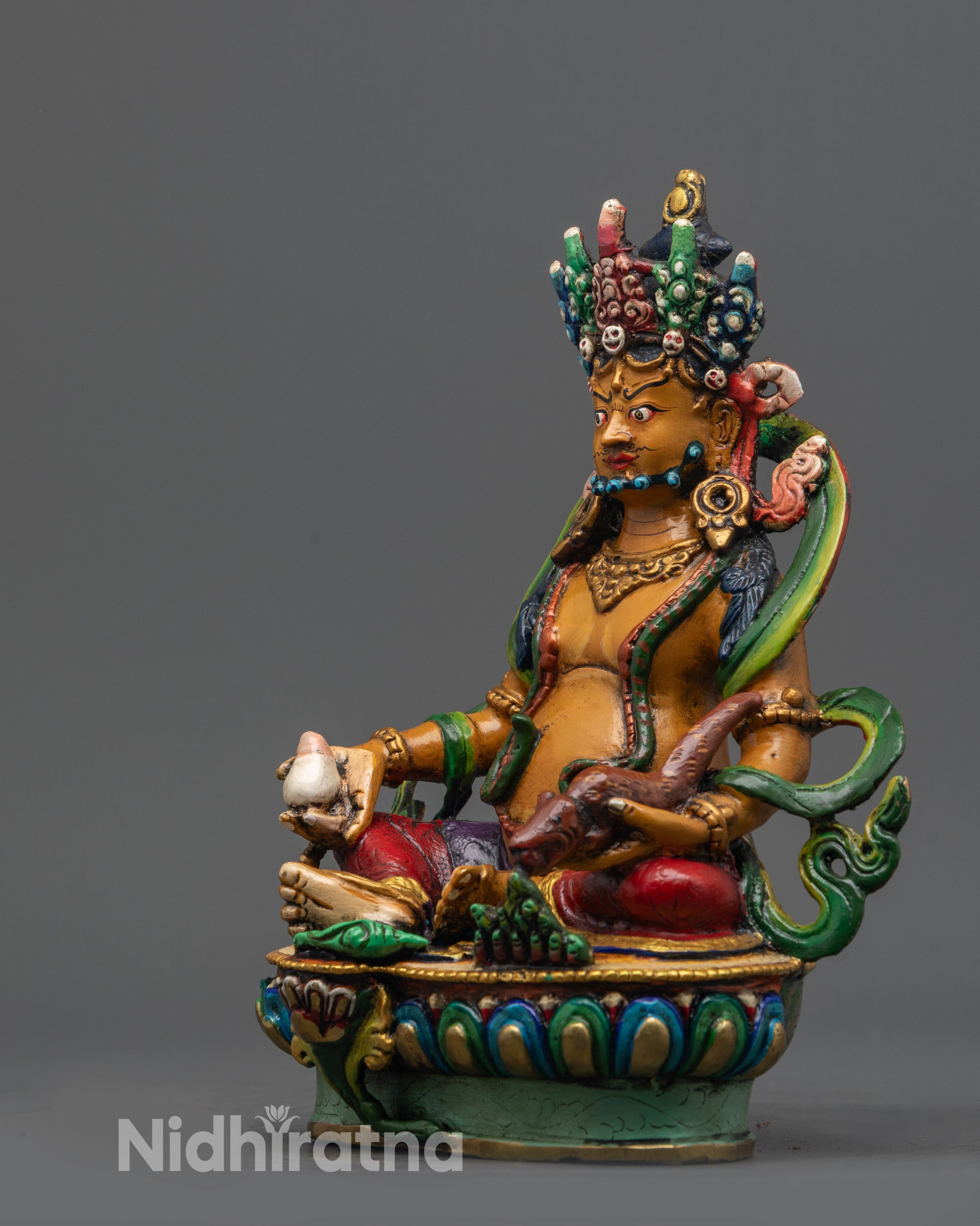 Handpainted Dzambhala Statue | Traditional Copper Buddhist Art