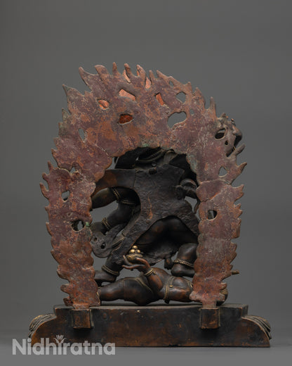 Antique Mahakala Statue | Sacred Six Armed Protector Deity Sculpture