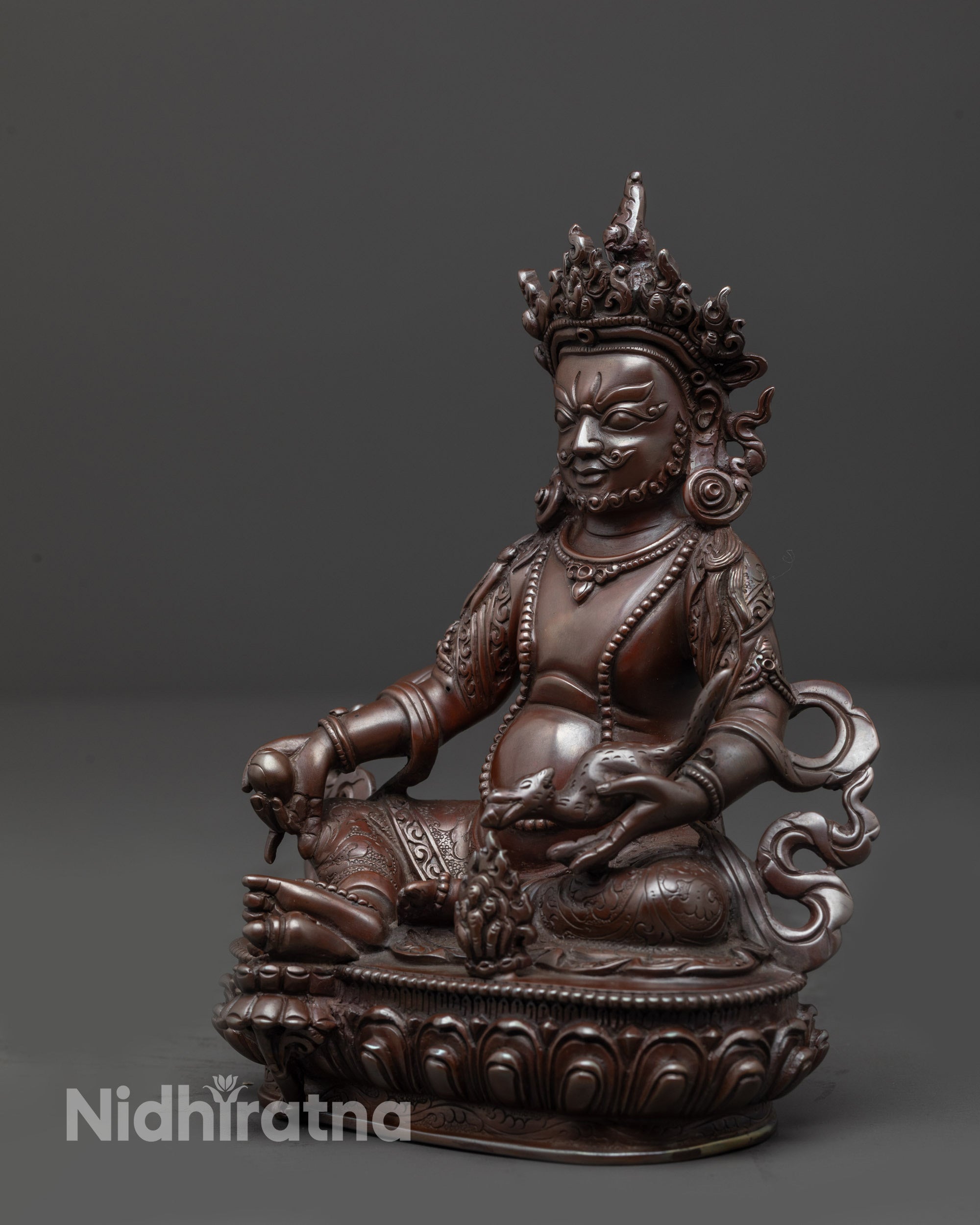 Black Oxidized Dzambhala Sculpture | Handmade Guardian of Treasures