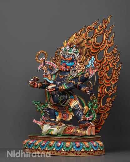 Colored Six Armed Mahakala Statue | Buddhist Protector Statue