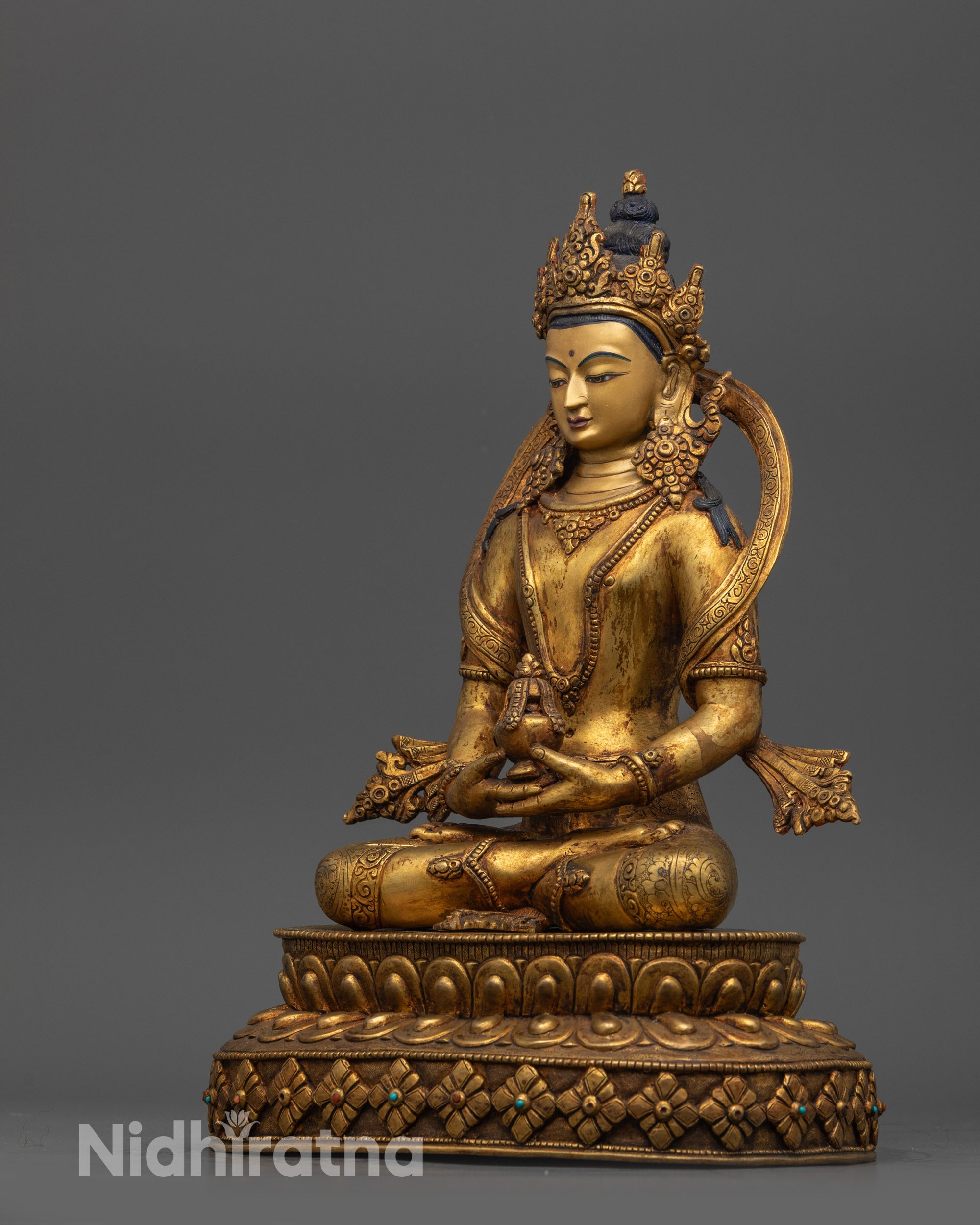 Antique Finish Amitayus Statue | Buddhist Figurine from Nepal