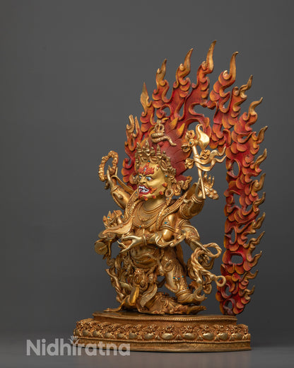 Six Armed Mahakala Sculpture | Hand-Carved Buddhist Wrathful Deity