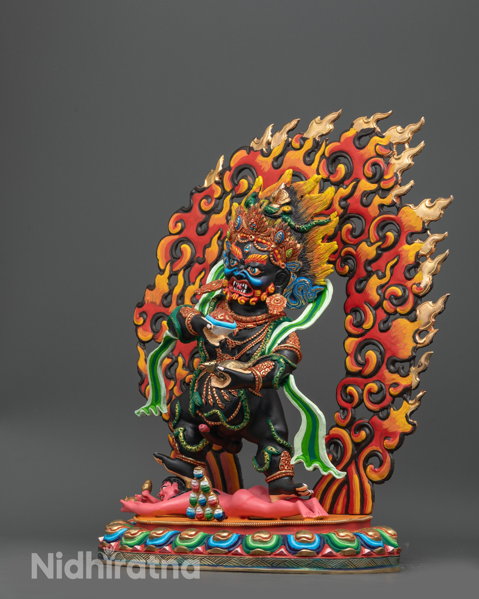 Nepalese Black Dzambhala Sculpture | Handmade Wealth Deity for Altar