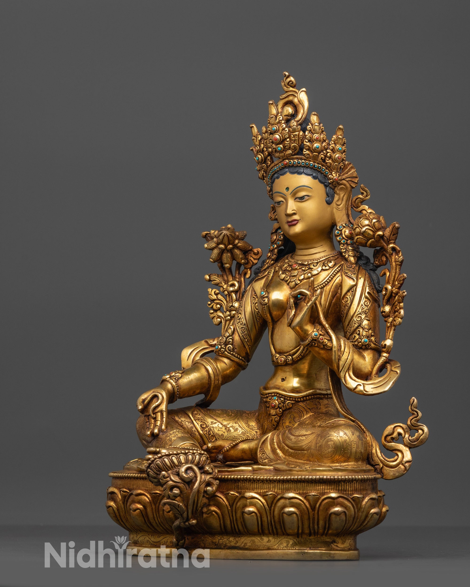 Tranquil Green Tara Statue | Original Handmade Buddhist Sculpture