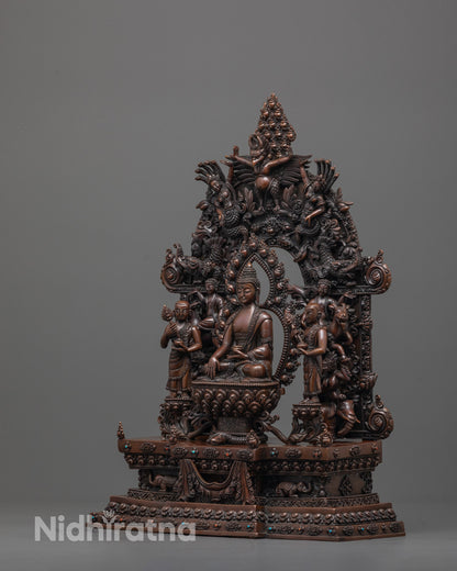 Oxidized Statue of Shakyamuni Buddha with Disciples | Buddhist Artwork