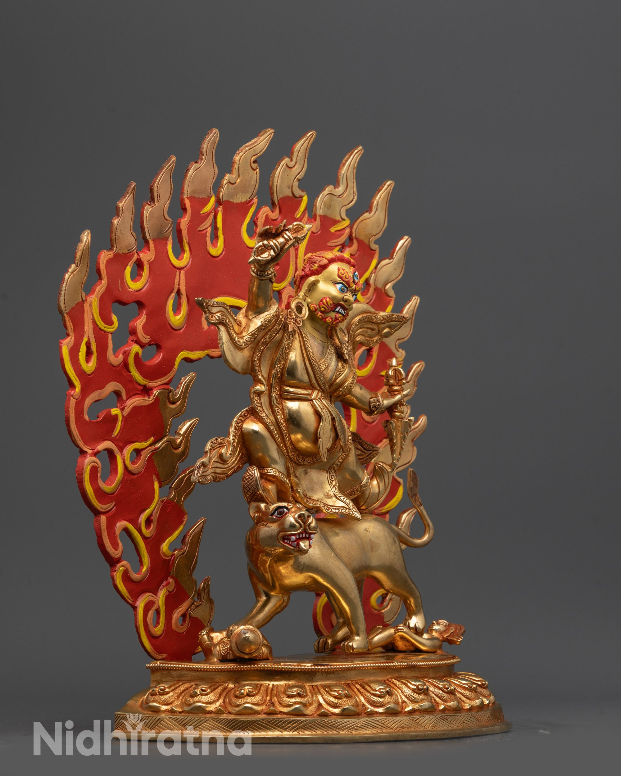 Wrathful Protector Dorje Drolo Sculpture | 24K Gold-Fire Gilded Statue