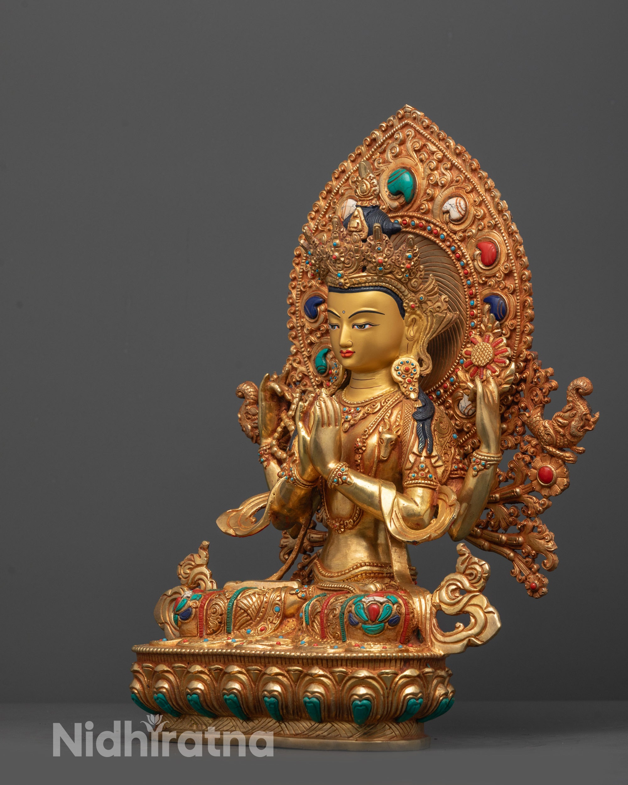 Tibetan Four Armed Handcrafted Chenrezig Statue