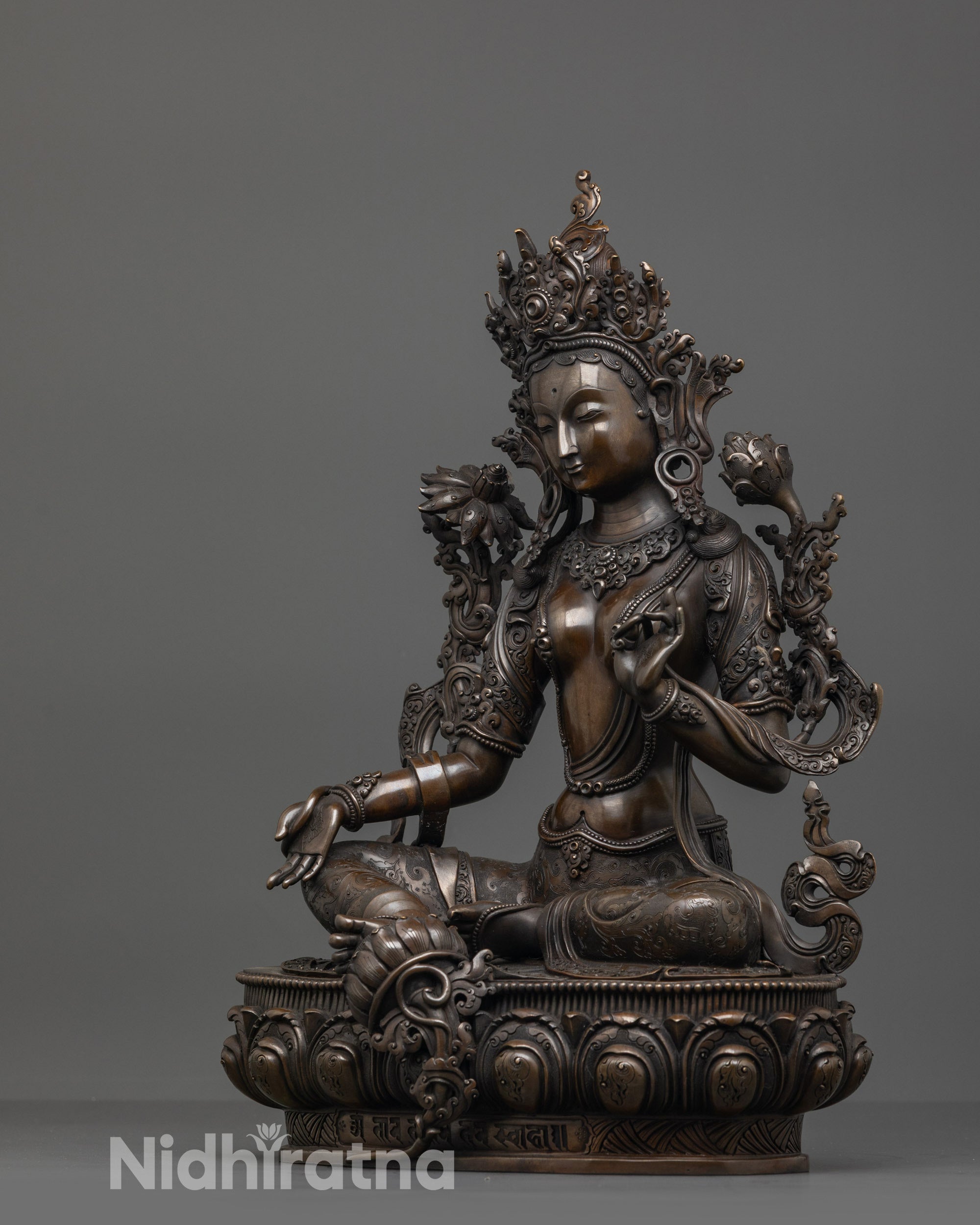 Oxidized Green Tara Statue | Compassionate Deity for Spiritual Spaces