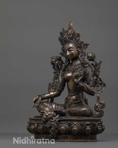 Oxidized Green Tara Statue | Compassionate Deity for Spiritual Spaces