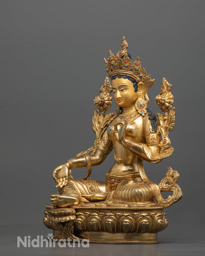 Sacred Green Tara Statue from Nepal | Goddess of Compassion