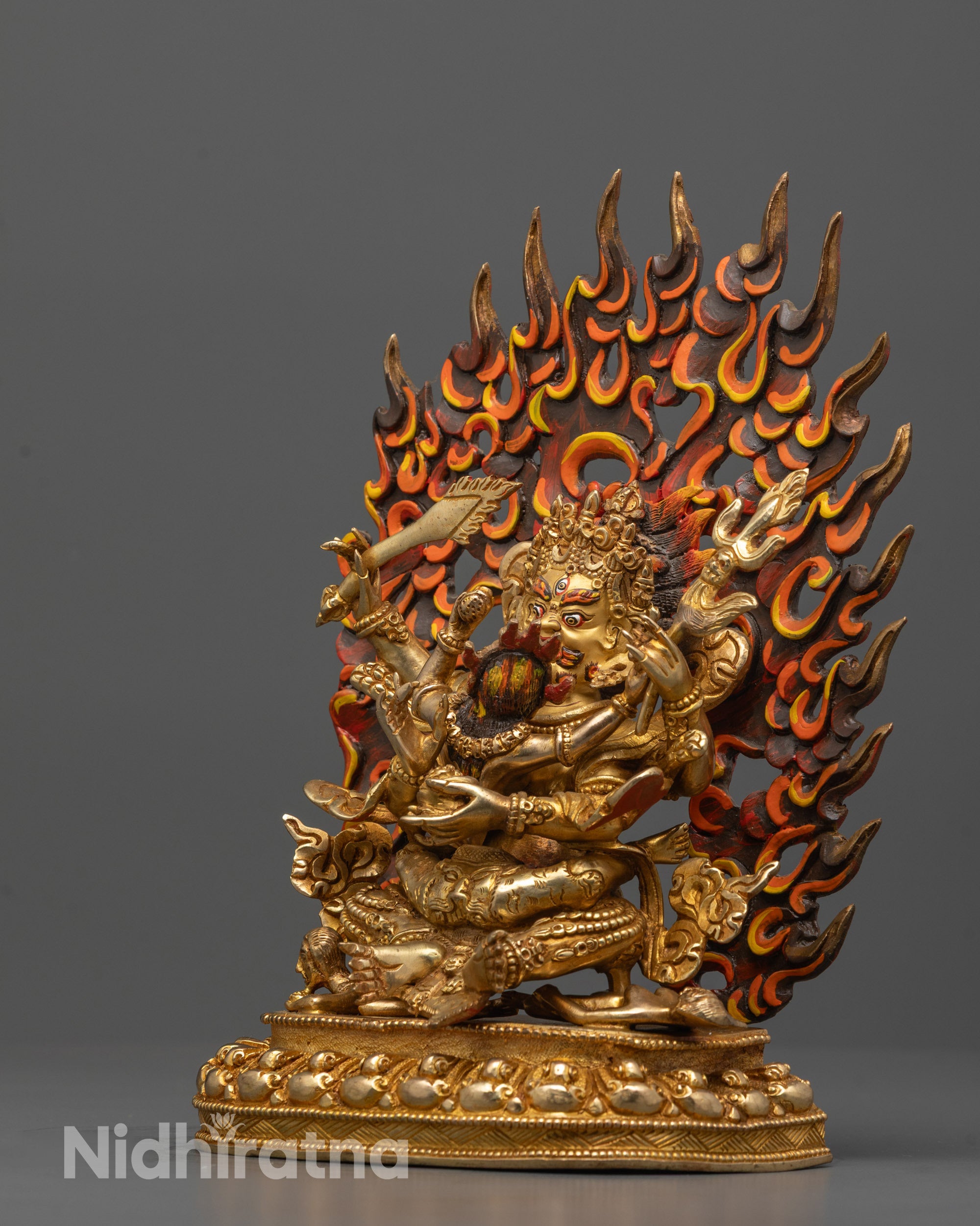 Four Armed Mahakala Statue | Traditional Buddhist Wrathful Deity