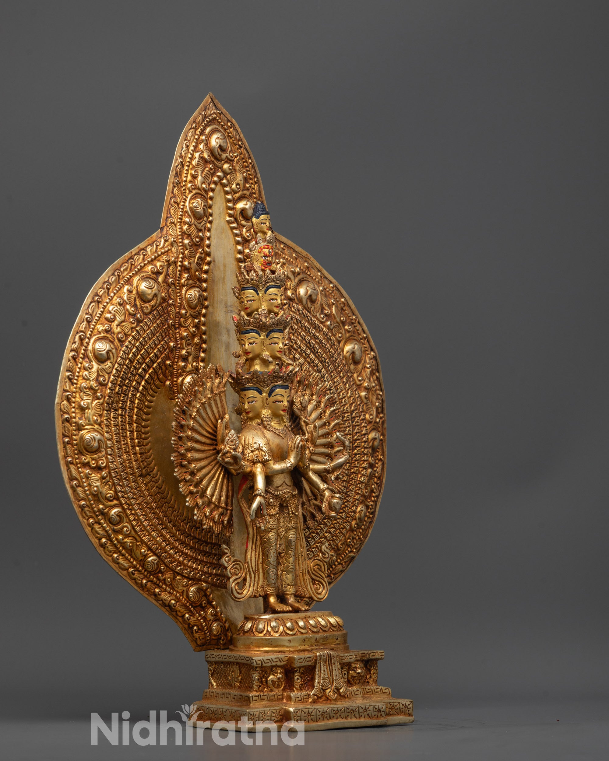 1000-Armed Chenrezig Statue | 24K Gold-Fire Gilded Spiritual Sculpture