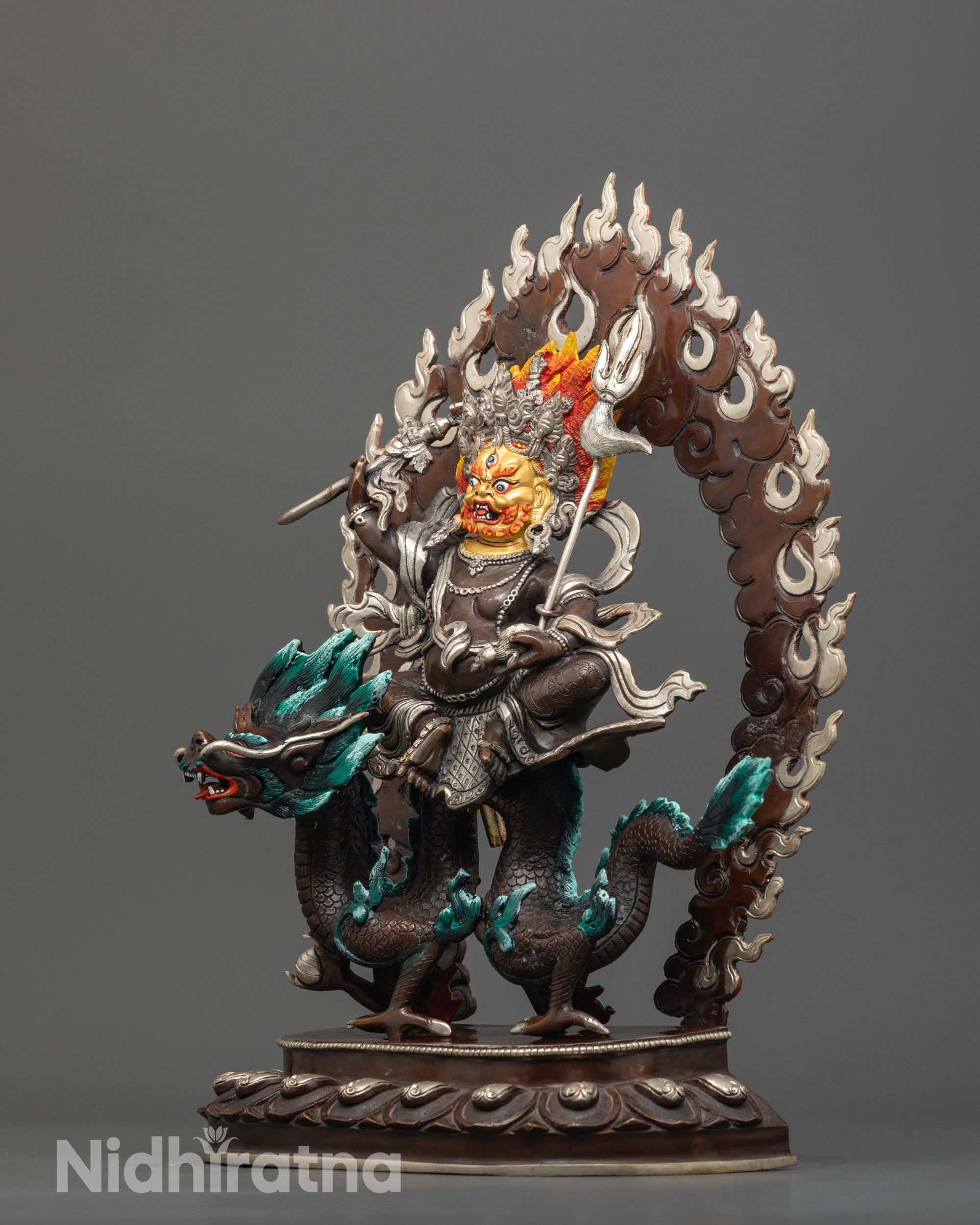 Hand-Finished White Dzambhala Statue | Authentic Oxidized Copper Craft
