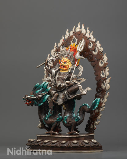 Hand-Finished White Dzambhala Statue | Authentic Oxidized Copper Craft