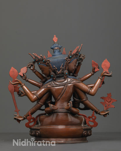 back view of handcrafted guhysamaja union statue with intricate sacred details