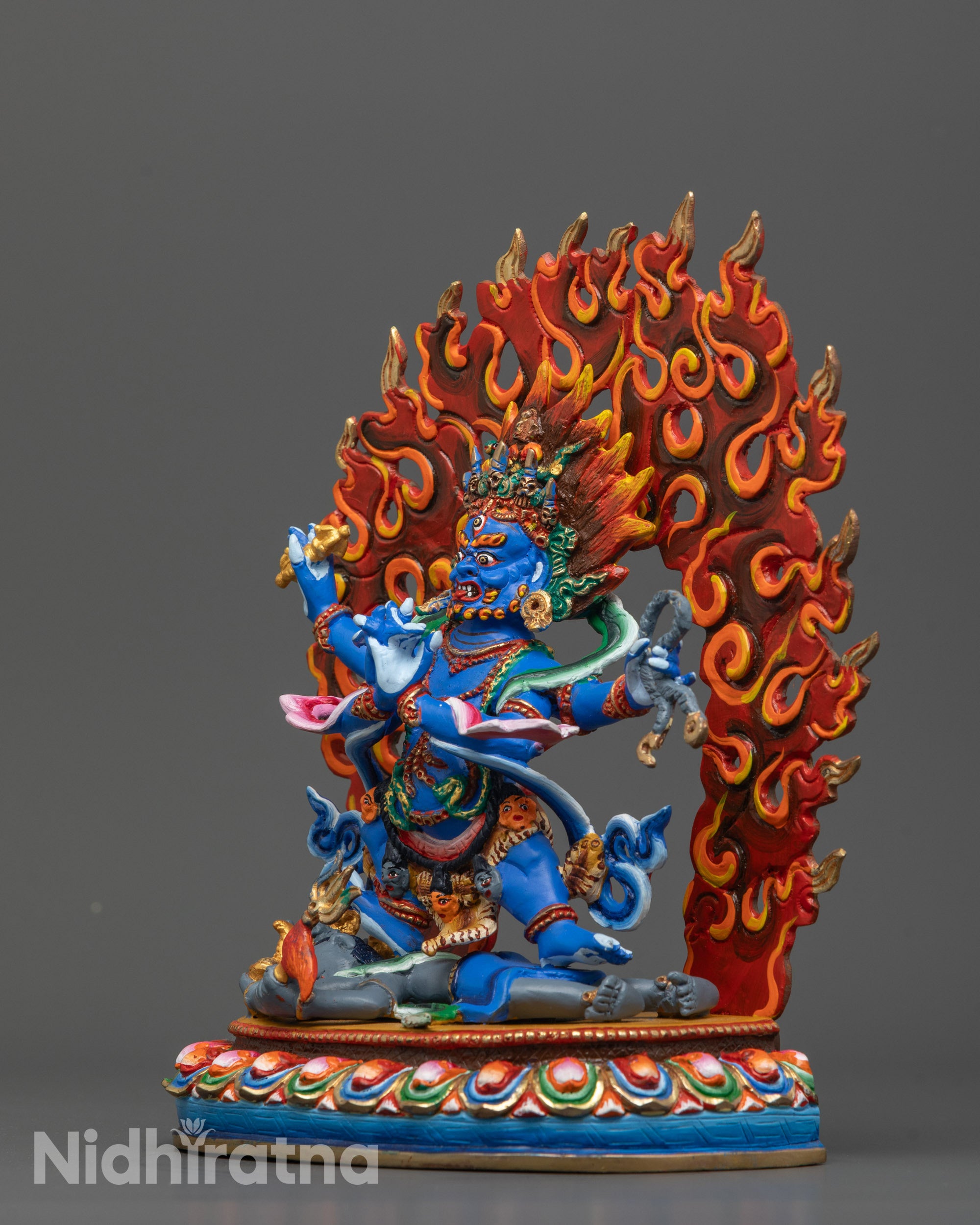 Colored Four-Armed Vajrapani Statue | Spiritual Buddhist Artwork