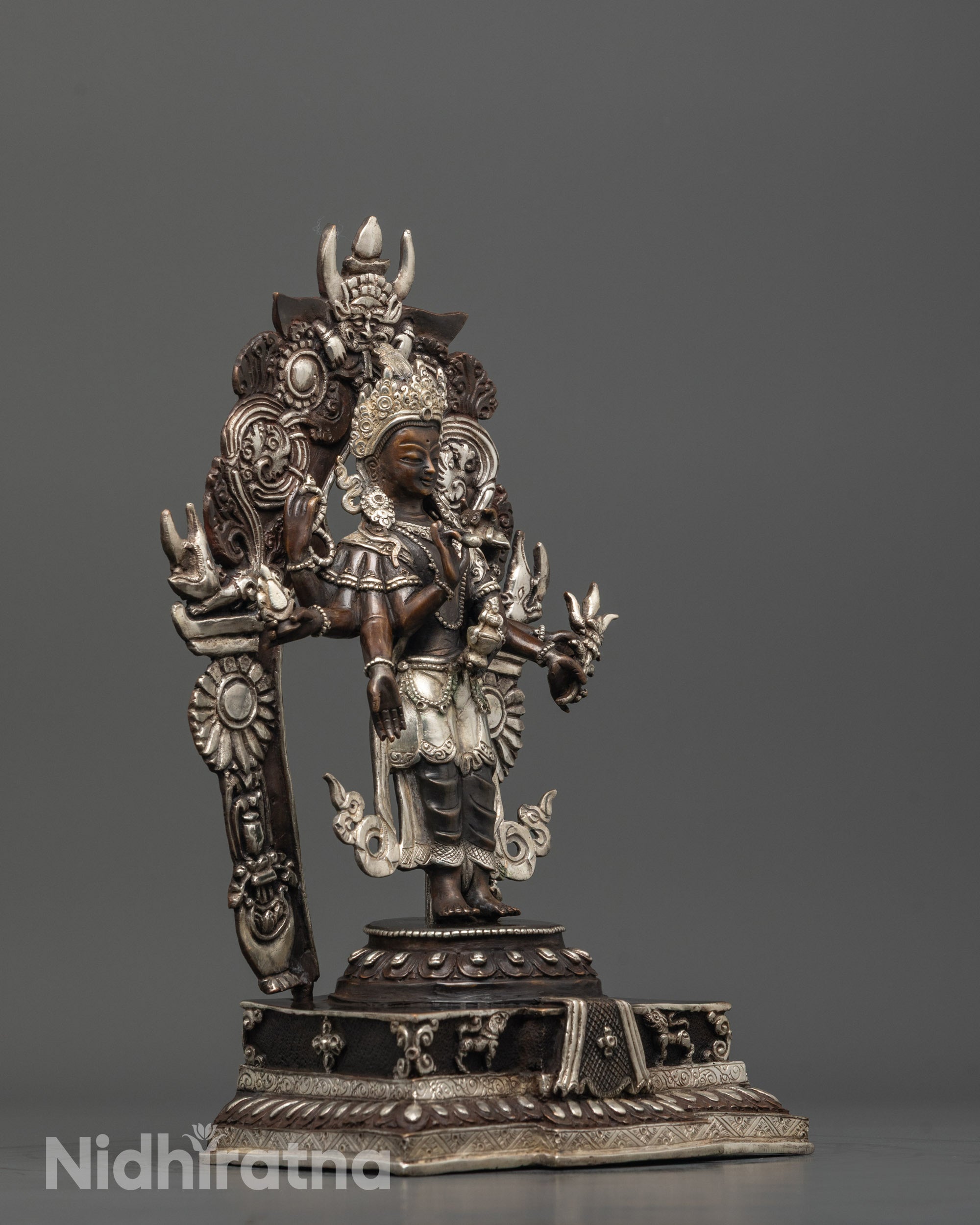 Oxidized Copper Lokeshwor Statue with Silver Plating