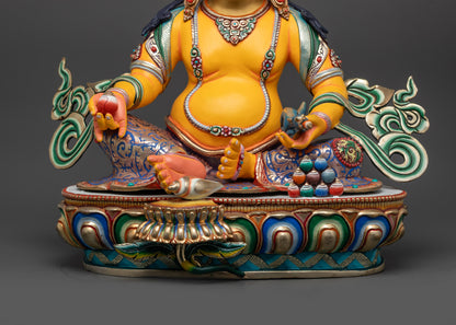Radiant Yellow Dzambhala Sculpture | Handmade Statue of Lord of Wealth