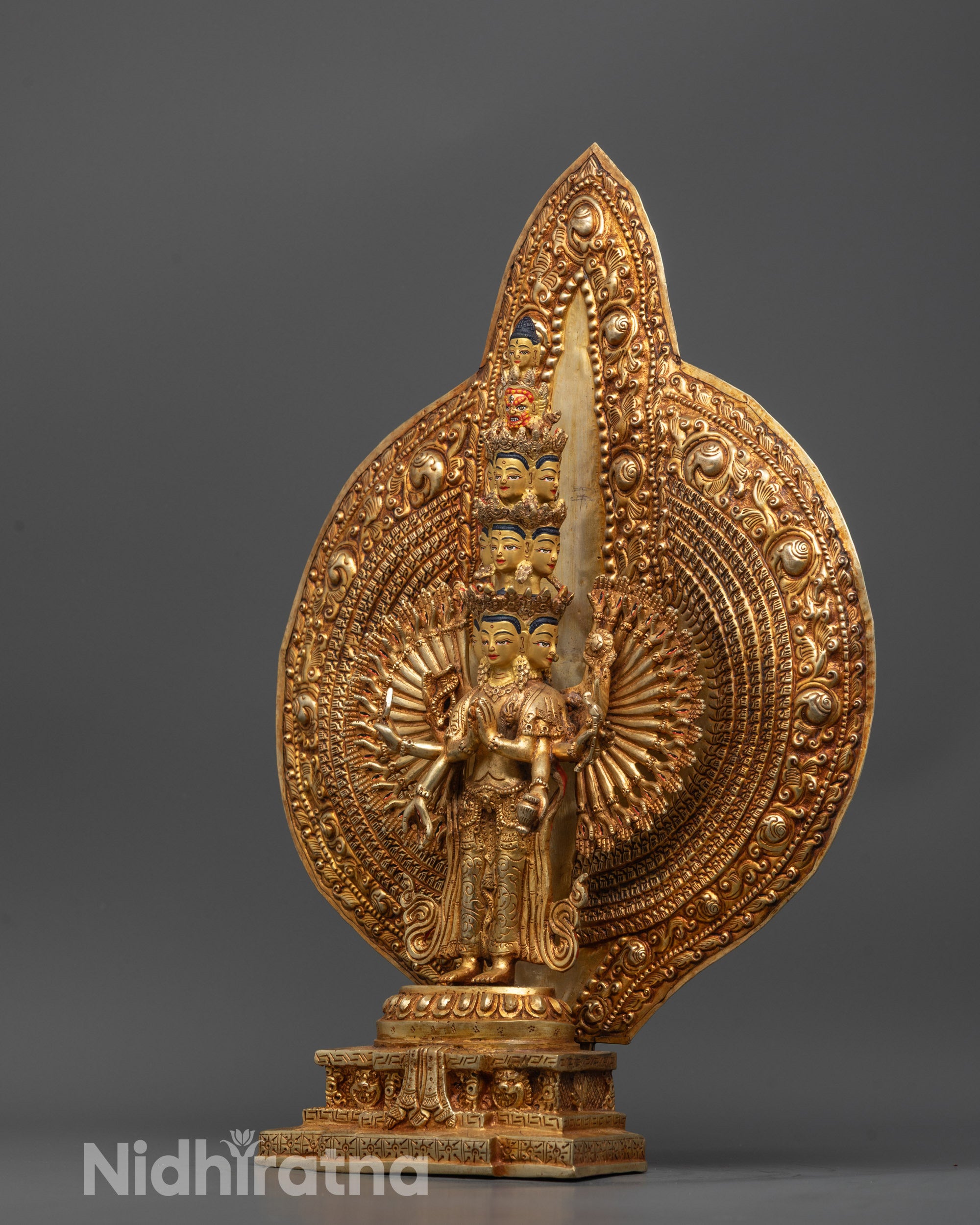 1000-Armed Chenrezig Statue | 24K Gold-Fire Gilded Spiritual Sculpture