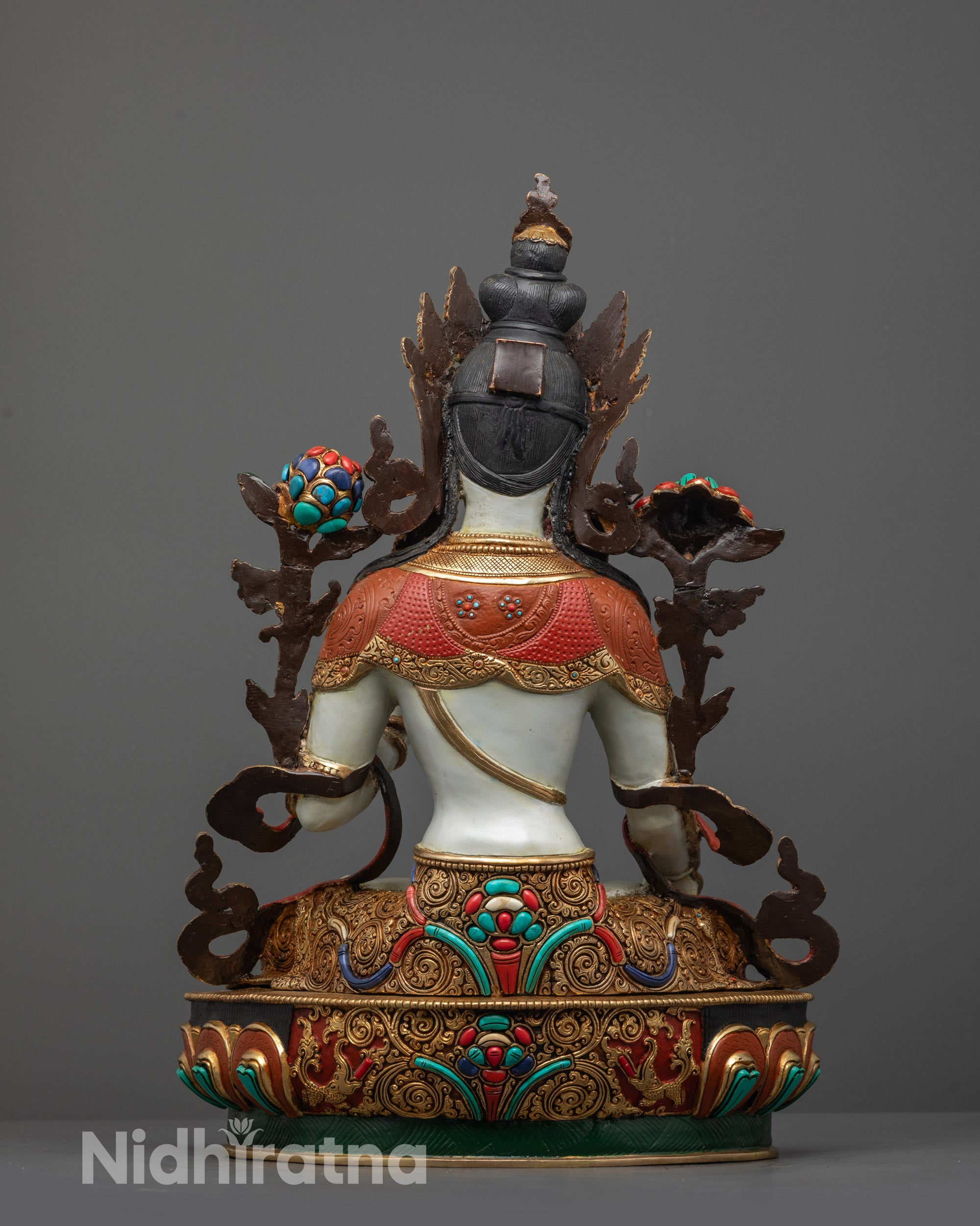 Nepalese Coloured White Tara Statue | Traditional Sacred Sculpture