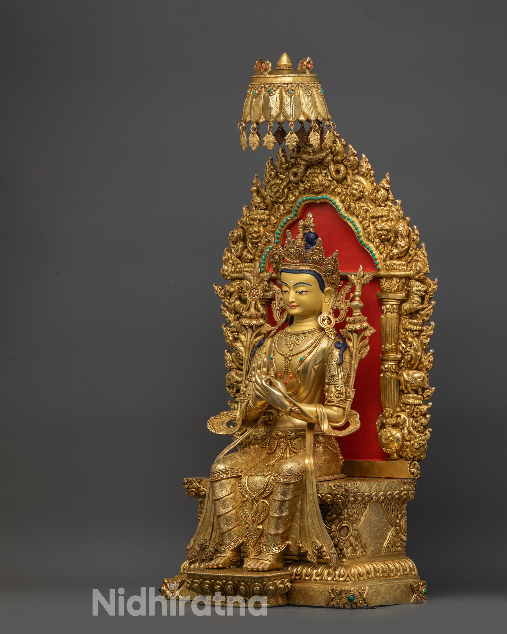 Maitreya Buddha Statue | Himalayan Artwork with 24K Gold-Gilded Face