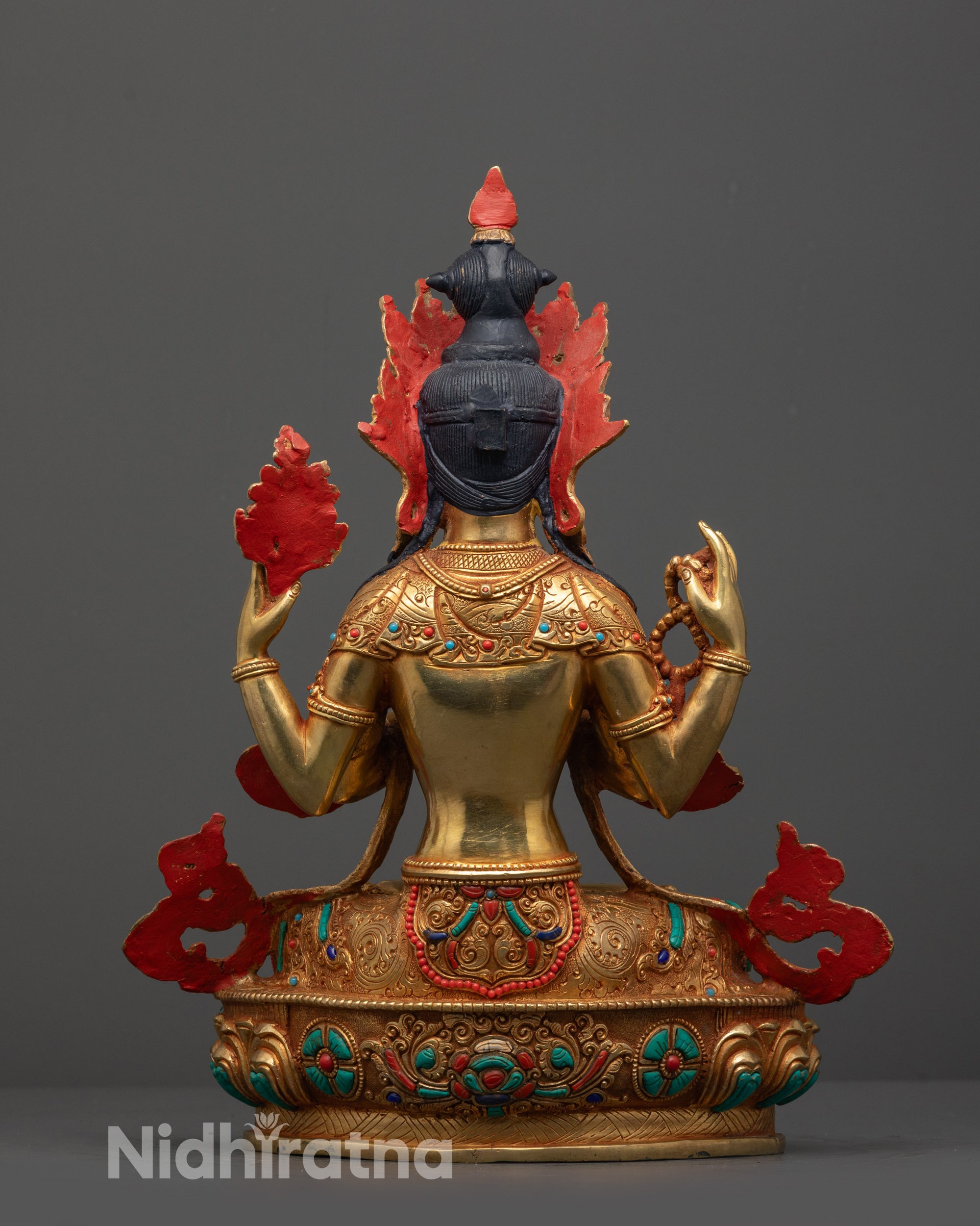 Tibetan Four Armed Handcrafted Chenrezig Statue